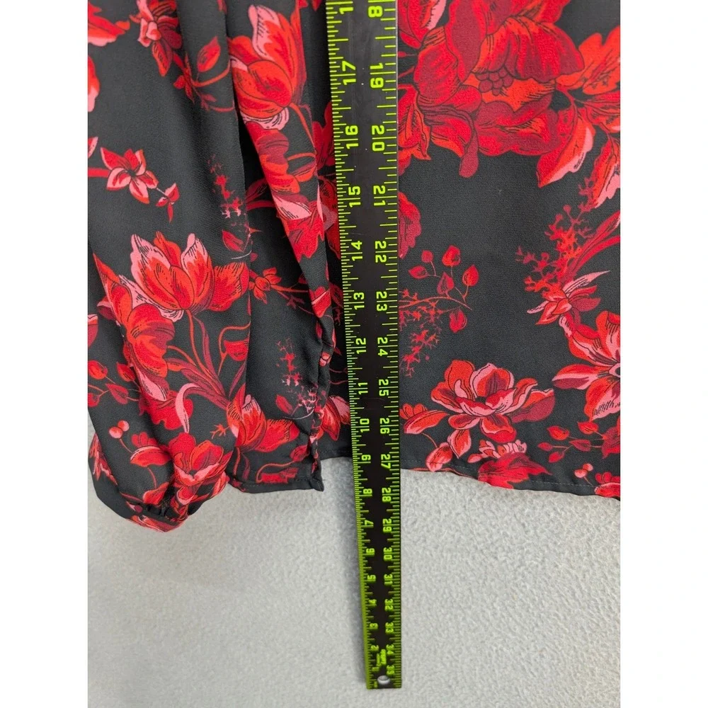 Carmen Marc Valvo Floral Long Sleeve Top Women's XL Black Red Lace Whimsigoth - Picture 8 of 12